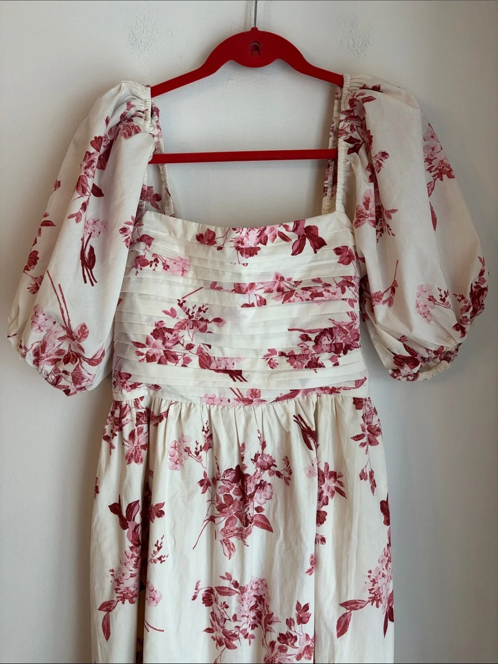 Abercrombie Emerson poplin Floral Puff-Sleeve Midi Dress Cream Rose Women LG EUC - Picture 4 of 12